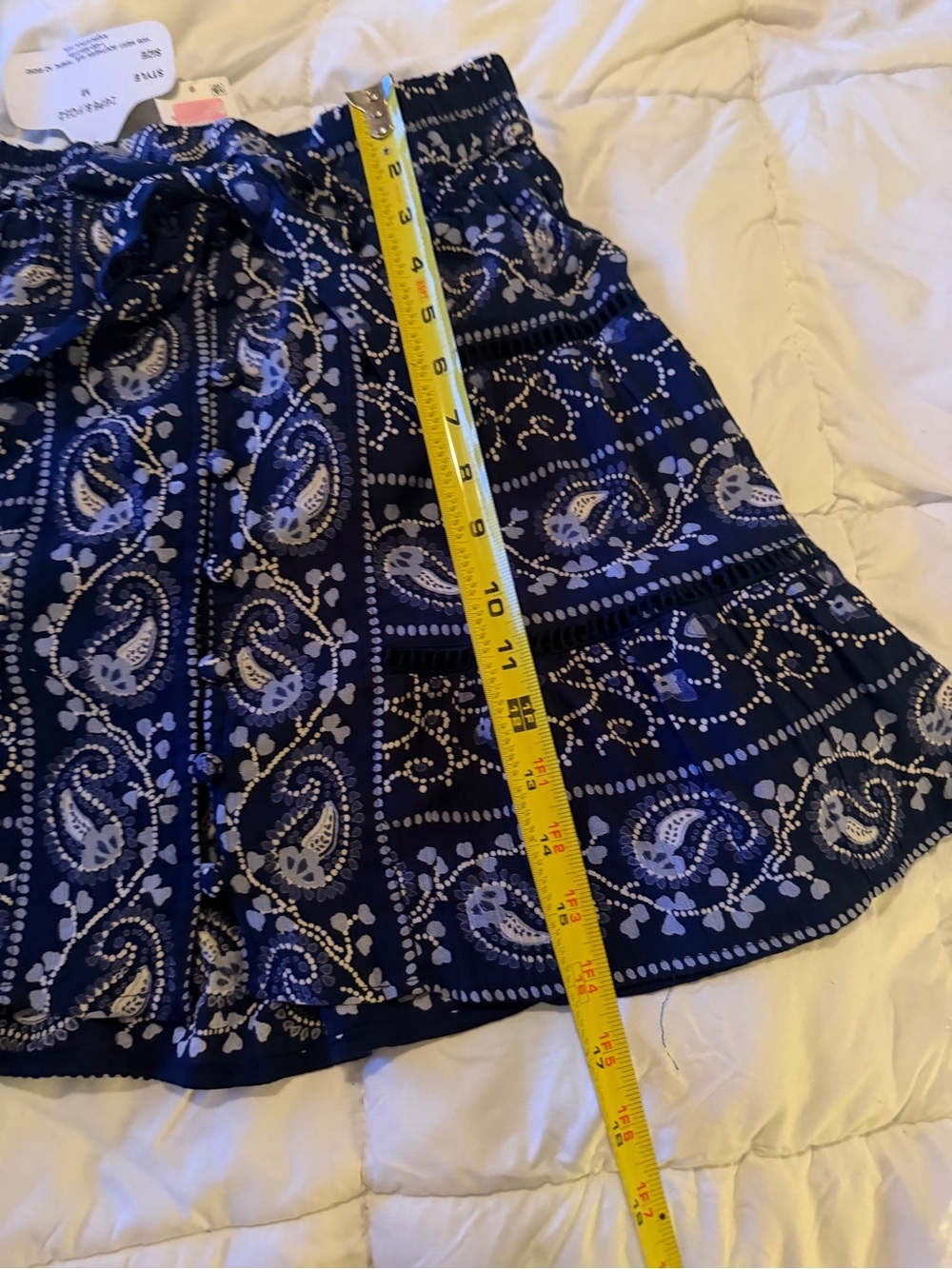 Angie Blue Paisley Tie-Waist Mini Skirt - Picture 5 of 10